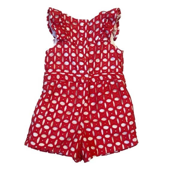 Janie and Jack Size 2T Girls Sleeveless Crochet Red and White Romper Kids - Picture 2 of 7